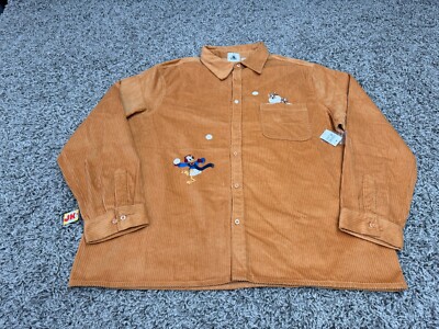 NEW Disney Shirt Adult XL Orange Donald Duck Chip Holiday Button Up Corduroy WDW