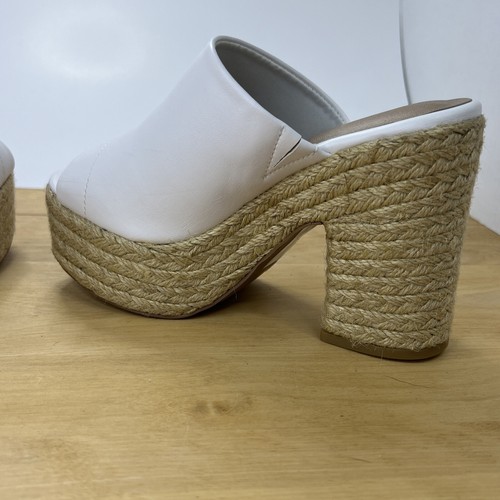 Qupid White Jute Heels 5.5 Casual Clubbing Faux Leather Chunky Platform - Picture 7 of 9