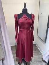 CINCHED HALTER TIE SATIN MIDI DRESS Wine