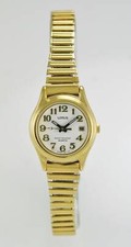 Lorus Watch Womens Stretch Stainless Steel Gold Batt Water Res Date White Quartz