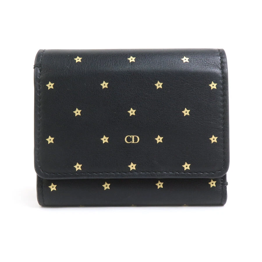 Authentique portefeuille Christian Dior triple cuir noir/or   e60219a
