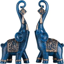 Blue Elephant Home Decoration Good Luck Statue Gift Living Room Shelf 2 Pack