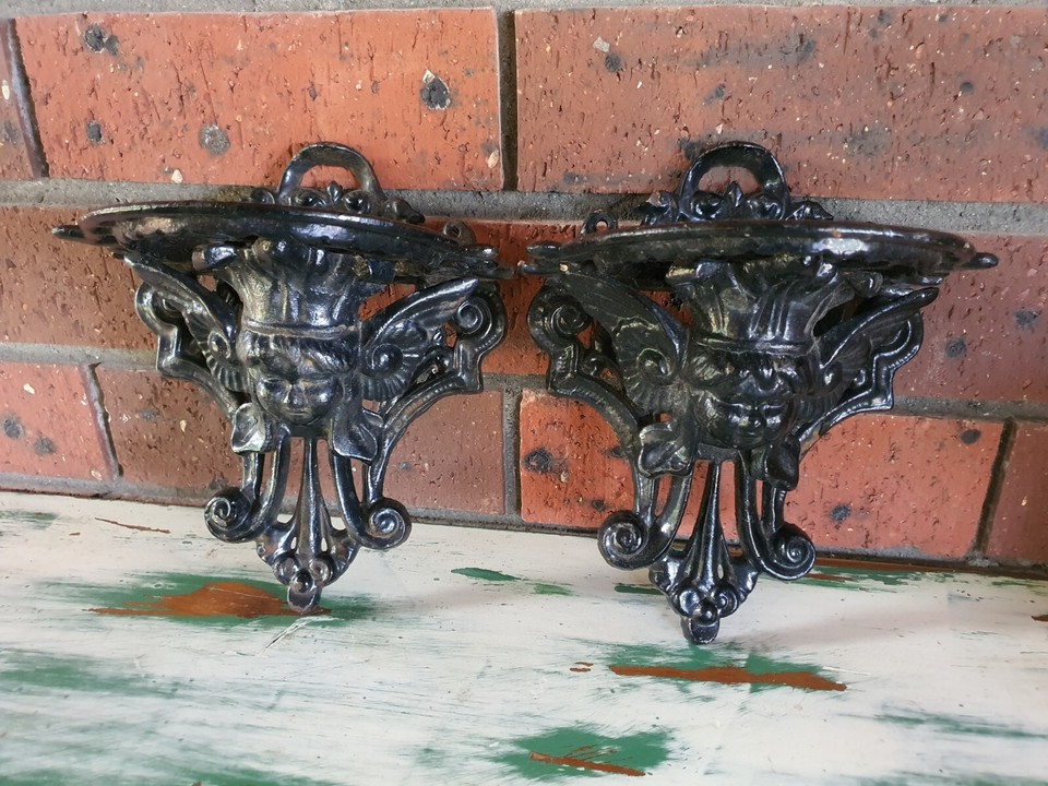 Vintage Cast Iron Green Man Wall Sconces eBay