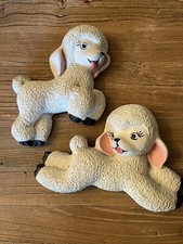 Lot 2 Vintage Retro Chalkware White Lambs Sheep wall plaques  Adorable 