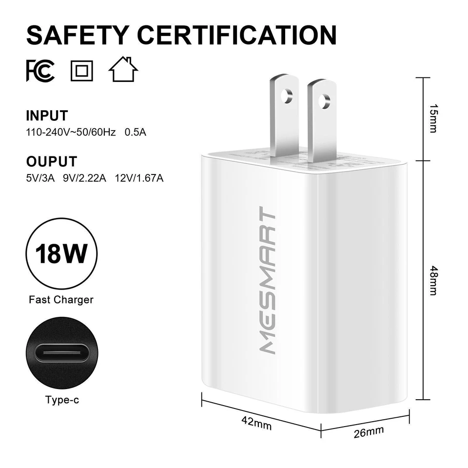 Cargador de pared rápido USB-C tipo 20 W + cable de 6 pies para Samsung Galaxy S20 S21 lote 5G EE. UU. Foto 4 de 4