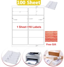 1000 Labels 4" x 2" Shipping Address Labels for Laser Ink Jet Adhesive 10 UP