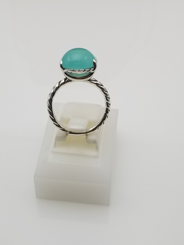 David Yurman 12x10mm Oval Green Tourmaline Silver Stack Ring Size 7
