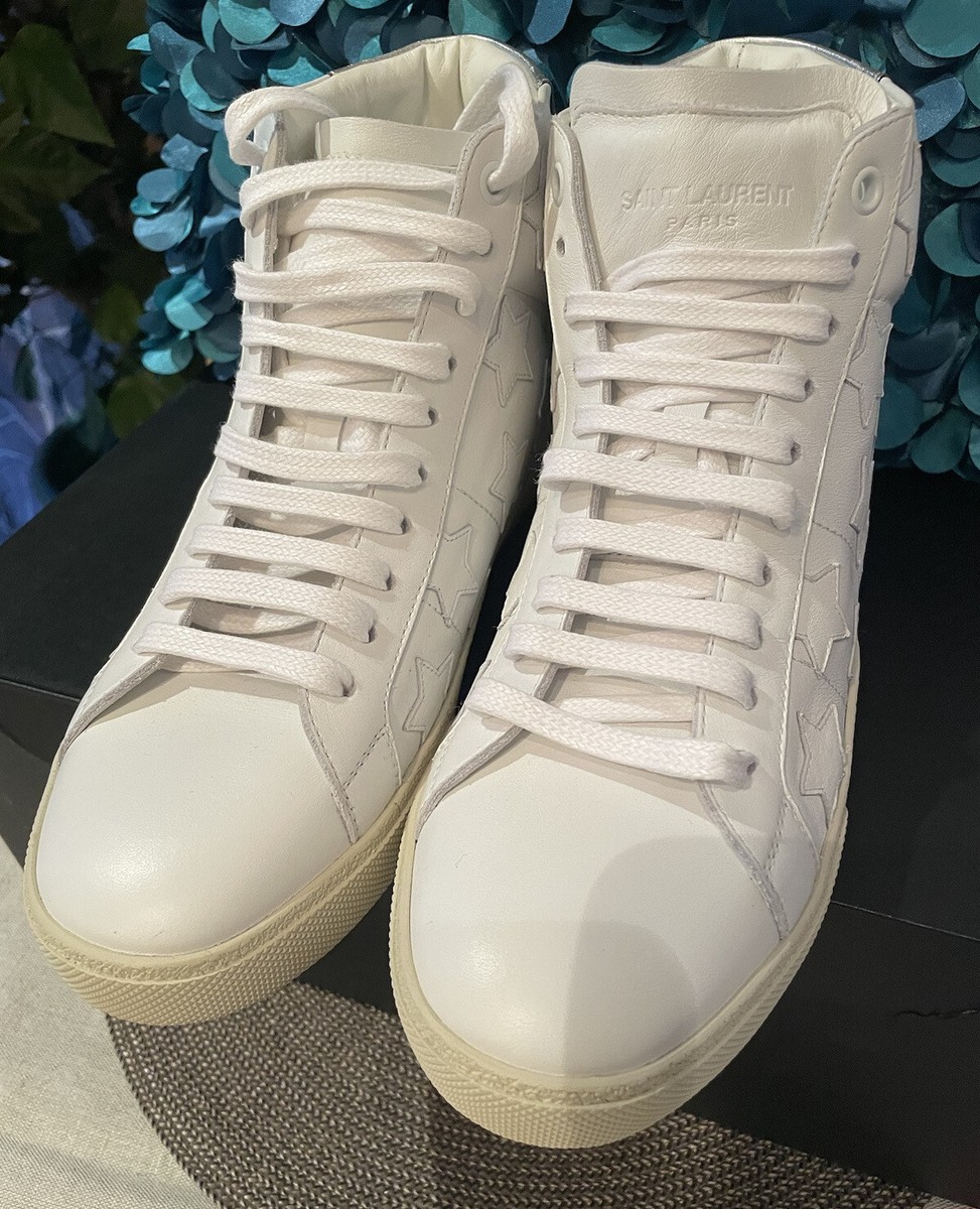 YSL Saint Laurent SL/06 Mid Top Sneakers White Leather Stars YSL Saint Laurent SL/06 Mid Top Sneakers White Leather Stars