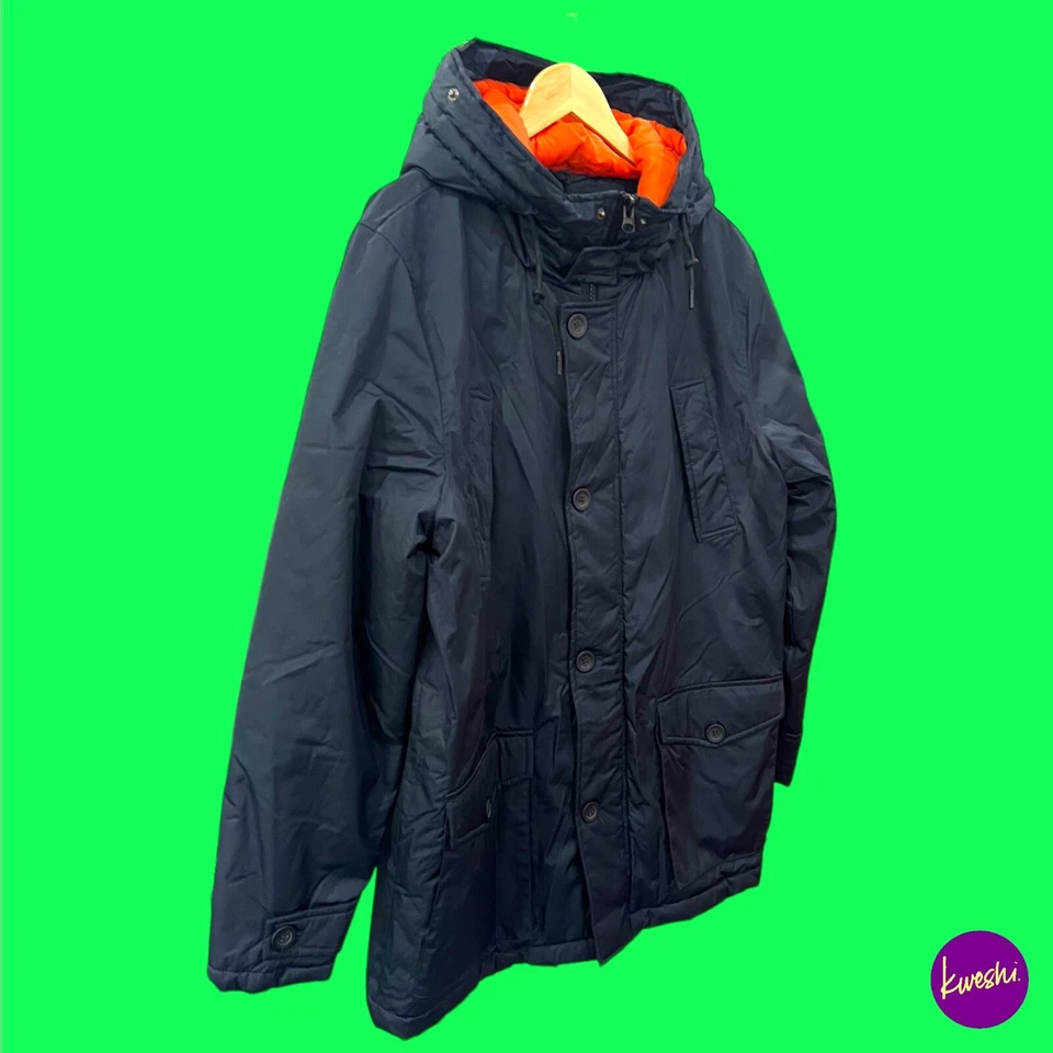 DSTRUCT Men's Hooded Padded Coat, Longline Cosy Puffer, Navy/Orange UK L | EU 52 - Image 4 of 4