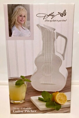 Dolly Parton From My Heart To Your Home Guitar Pitcher 78oz White Ceramic B8778