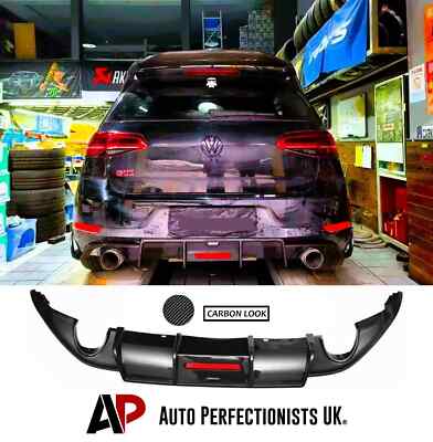 For VW Golf GTD GTI TSI TDI MK7.5 Rear Carbon Fibre Valance Diffuser WITH LED