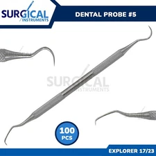 100 Pcs Dental Probe Explorer #5 Surgical Dental Instruments German Grade