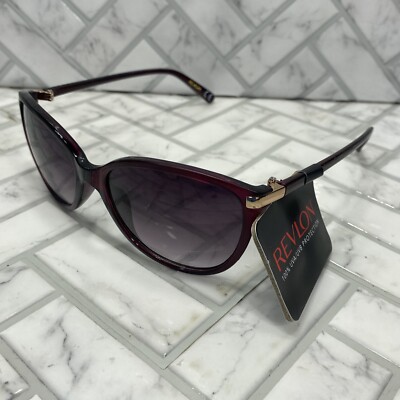 NWT Revlon Sunglasses RVN 49 MCV Women's Burgundy Cat Eye 100% UVA-UVB