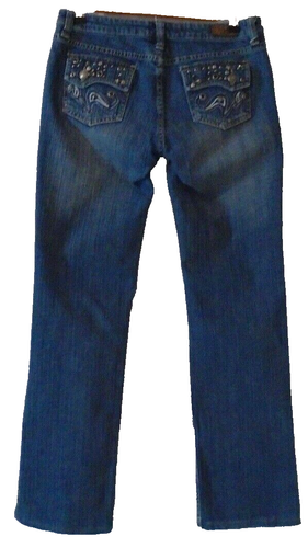 YMI Straight Jeans Women's 9 Blue Distressed Low Rise Flap Pockets & Studs - Picture 2 of 11