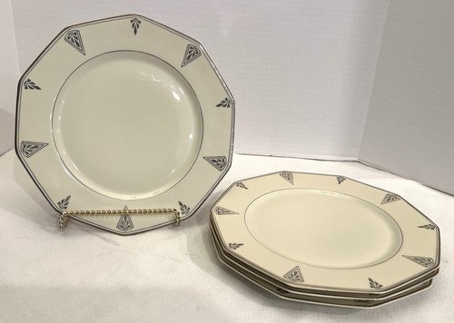4 Community China DEAUVILLE Bavaria Art Deco 10” Dinner Plates Platinum - Picture 1 of 6