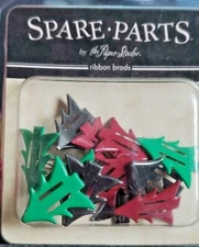 Spare Parts by the Paper Studio RIBBON BRADS Christmas Trees Red Green 12 pc Set