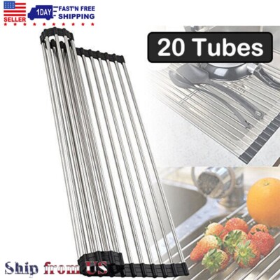 Sink Roll-Up Dish Drying Rack Pan Bottle Food Drainer Mat 18.5x15.7'' Black