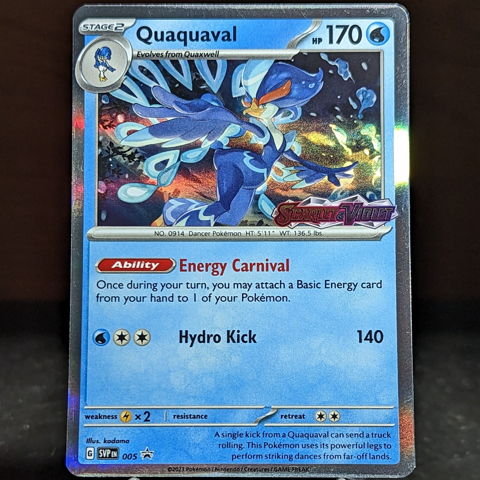 Quaquaval SVP005 Stamped Prerelease Black Star Promo Pokemon Card 005 05 5 dance