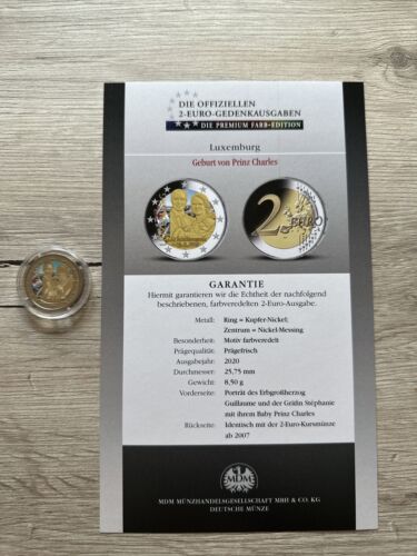 2 euros commémorative colorée Luxembourg 2020 naissance du prince Charles - Photo 1/2