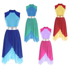 Women's Color Block Lyrical Praise Dance Dress Contemporary Workship Costumes