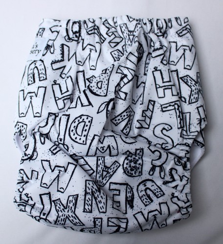 Nora's Nursery Babies' Alphabet Single Cloth Diaper WR4 Black/White One Size - Picture 4 of 8