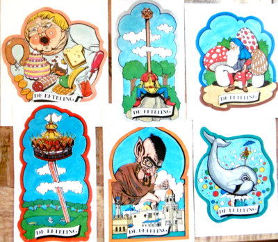 6 Stück Werbe-Aufkleber De Efteling Karikaturen Attraktionen Freizeitpark NL 80s