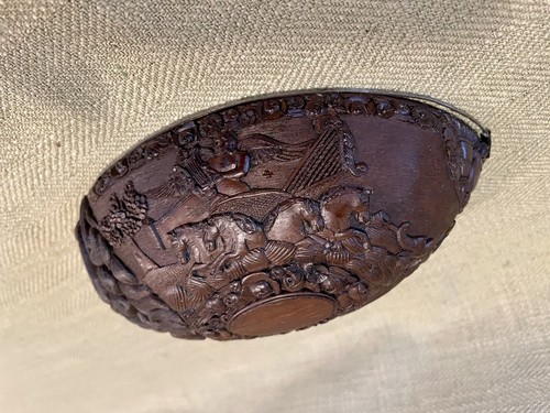 Antigua copa de coco de marinero, neptuno tallada arte popular colonial británico georgiano - Imagen 5 de 12