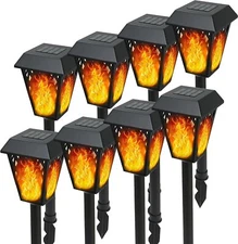 Morvat LED Flame Flickering Torch Outdoor Landscape Pathway Solar Lights, 8 pack