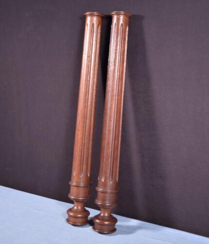 25" Pair of French Antique Solid Oak Wood Support Posts Pillars w/Flat Backs - Picture 2 of 12