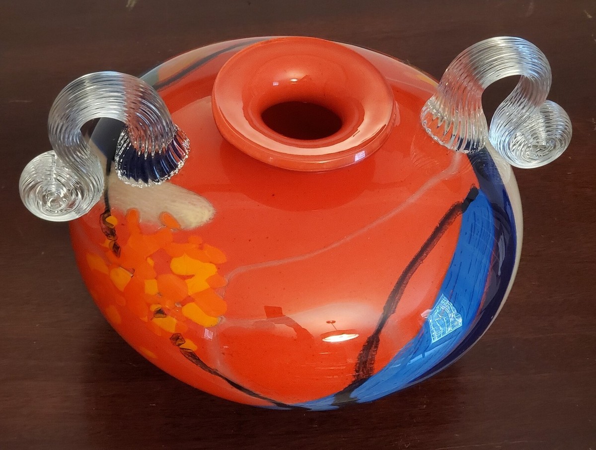 IOAN Nemtoi Hand-blown Studio Art Glass Red Vase Signed | eBay