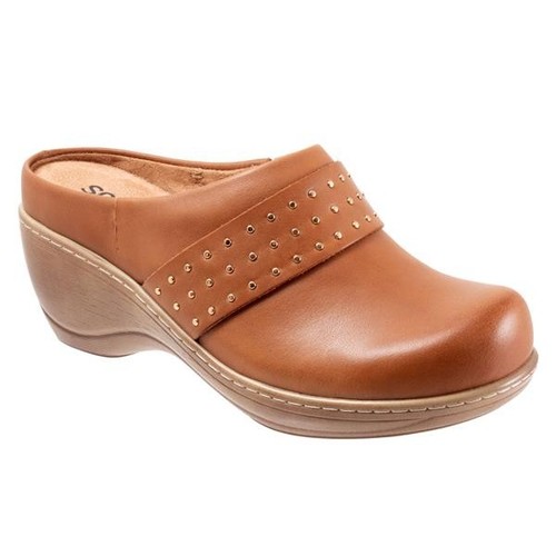 New Softwalk Marana Shoes Mule Clog Tan Luggage Stud Strap Heel 5.5 NWOB Comfort