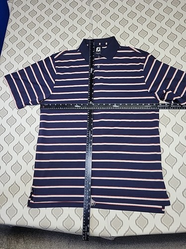 FootJoy Polo Camicia Uomo Blu Medio Righe Performance Golf - Foto 3 di 4