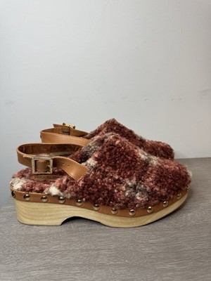 New Kelsi Dagger Brooklyn Warehouse Clogs Slingback Rust Boucle Fabrics Size 8.5
