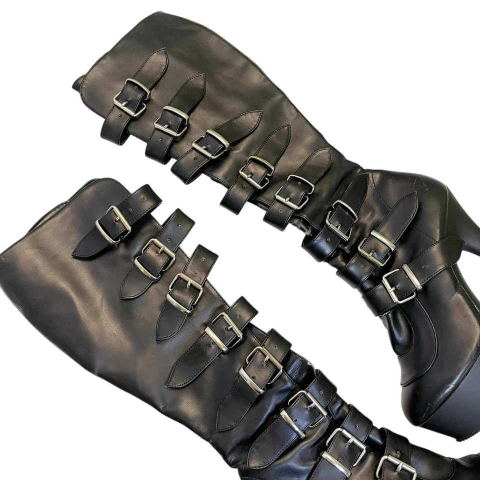 Pleaser Adore-2043 Punk Rock Buckle Heel Knee High Boots Dominatrix Size 9 - Image 4 of 4