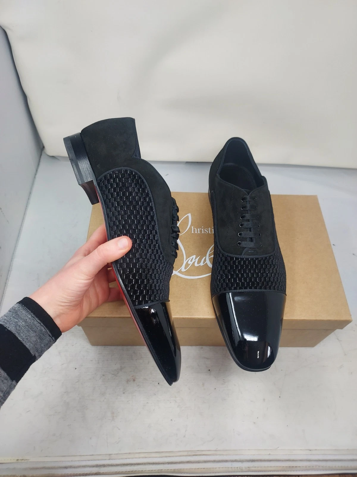 Christian Louboutin — Christian Louboutin EU 45.5 US 12.5 NEW MENS Greggy Chick Flat Black Velvet Shoe