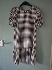 H&M Size XXS Black White Gingham Check Short Sleeve Dress (825/216/v)