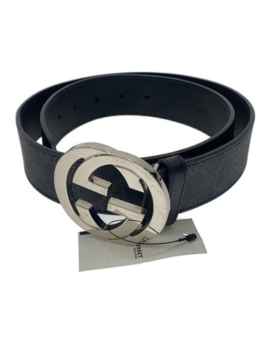GUCCI Interlocking GG Buckle Belt (Black, with Scratches) Men's Leather All-Over