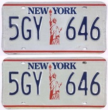New York 1986-2000 Statue of Liberty License Plate Pair Set DMV Clear Nice YOM