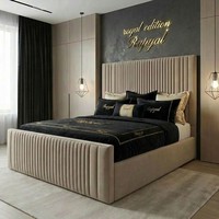 OTTOMAN STORAGE  BED PANEL PLUSH VELVET UPHOLSTERED BED FRAME- LINED  HEADBOARD