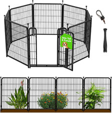 36 In H Garden Fence with Gate, Wide Gate Low Threshold, 8 Panels Total 17.7 Ft