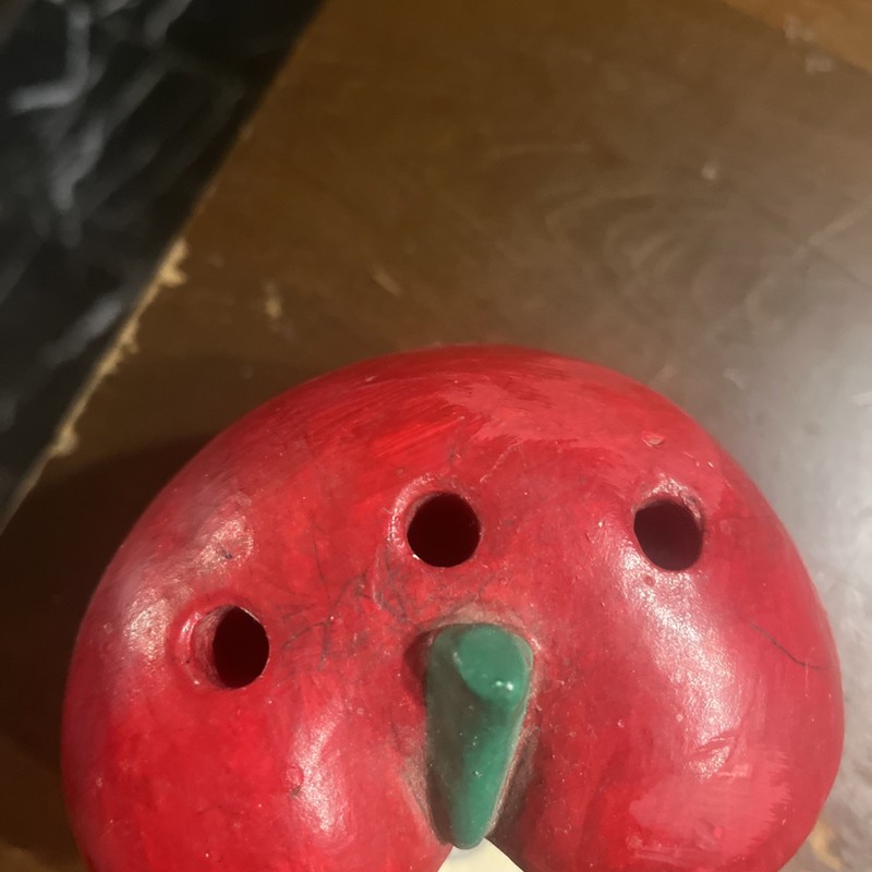 Vintage Handmade Ceramic Red Apple W/ Cute Mouse, approx 5" great paper weight!