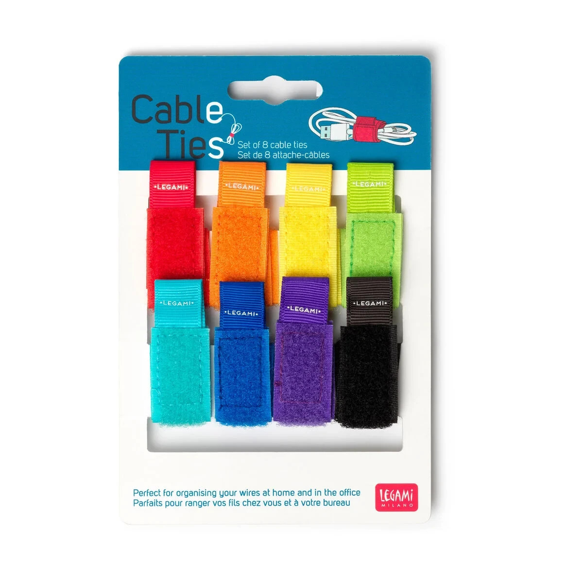 Legami Multicoloured - Set Of 8 Coloured Cable Ties With Velcro Fastener Reusable 18 X 2 Cm - Image 2