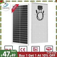 100W Watt 12V Mono Solar Panel Kit Charging Off-Grid Battery Power RV Home Boat