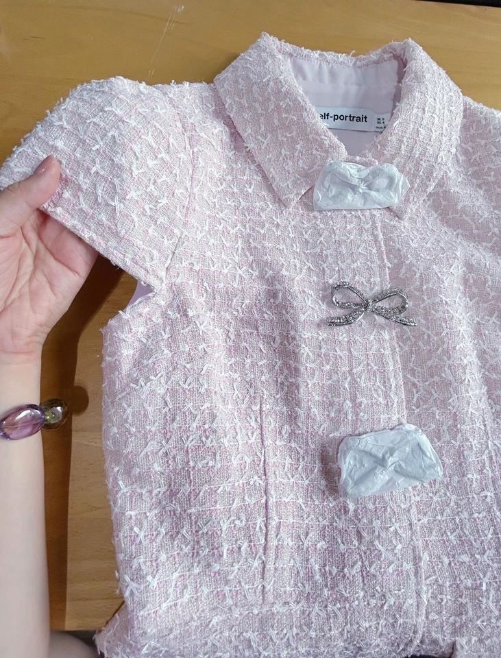 **ENVÍO GRATUITO** Vestido midi con lazo rosa autorretrato de verano nuevo con etiquetas (US0-US12) Foto 2 de 4