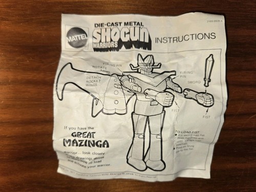 Mattel 1977 diecast "Shogun Warriors" instrucciones - Imagen 1 de 3