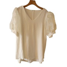 Carole Christian Top White Balloon Sleeve USA Made Classic Whimsy Womens XL