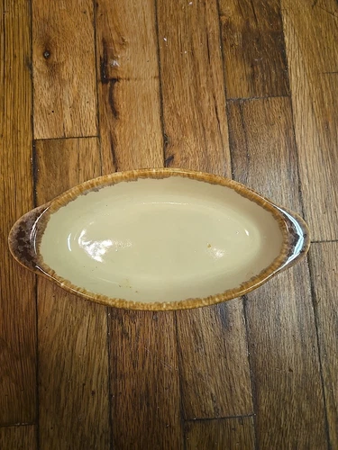 Vintage Hull pottery Almond drip glaze oval baking dishes Made In USA