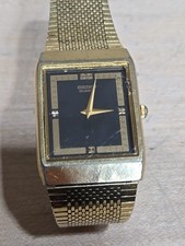 Vintage Rectangular Seiko Tank Watch 6530-5430 Gold Band New Battery WORKS