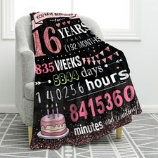 Sweet 16th Birthday Girls Blanket Soft Cozy Plush Throw Size 50x60 Inch