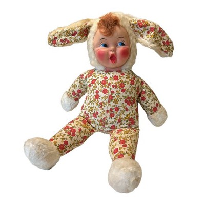 Vintage 1950s Timely Toys Inc Bunny Doll 22'' Rubber Face Floral Pajamas No Coat